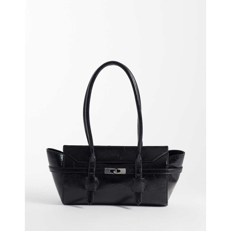 ASOS DESIGN lock detail belted shoulder tote bag in black