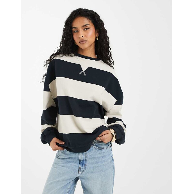 Free People classic stripe crew in strawberry wine combo-Black