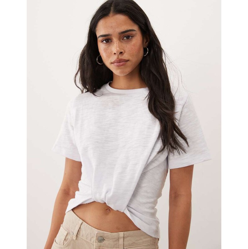ASOS design tie detail tee with texture fabric in white-Yellow