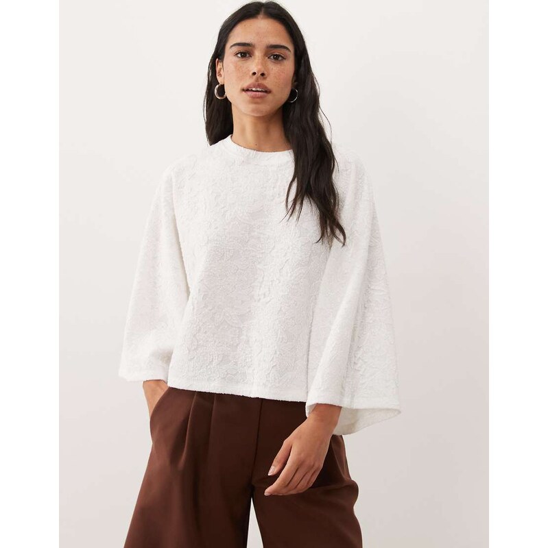 ASOS DESIGN batwing sleeve t-shirt in white-Brown