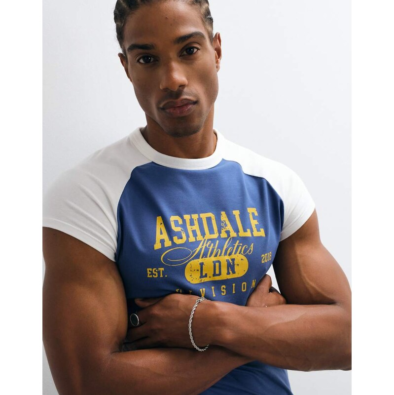 ASOS DESIGN muscle fit raglan t-shirt with print and cap sleeve
