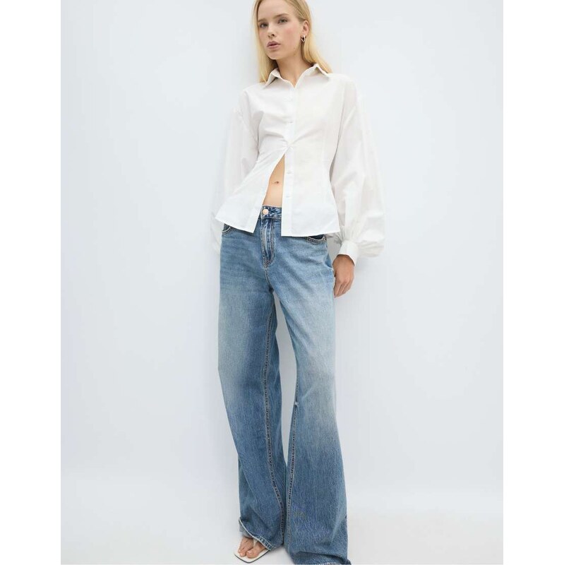 Stradivarius Balloon sleeve poplin shirt in white