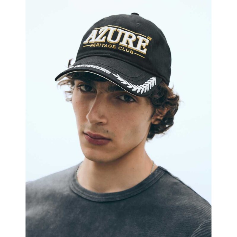 Bershka Embroidered cap in black