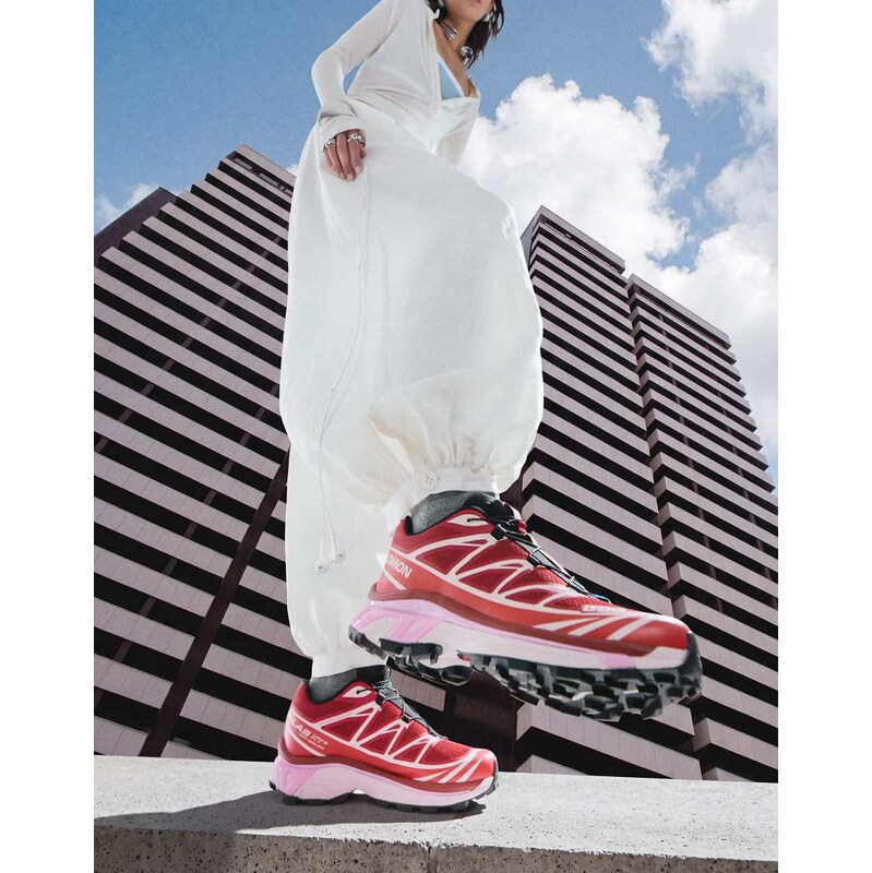 Salomon XT-6 trainers in lava falls and icy pink exclusive to