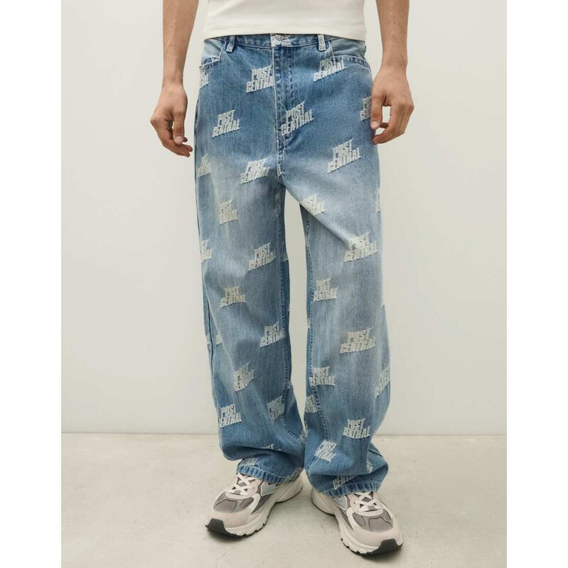 Bershka Jacquard trousers in blue