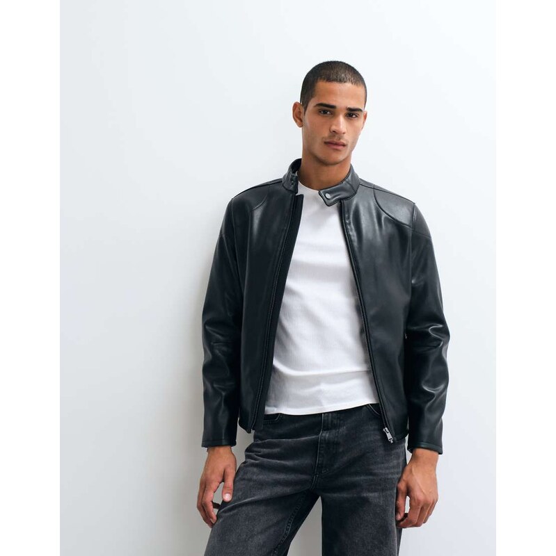 Mango faux leather jacket in black