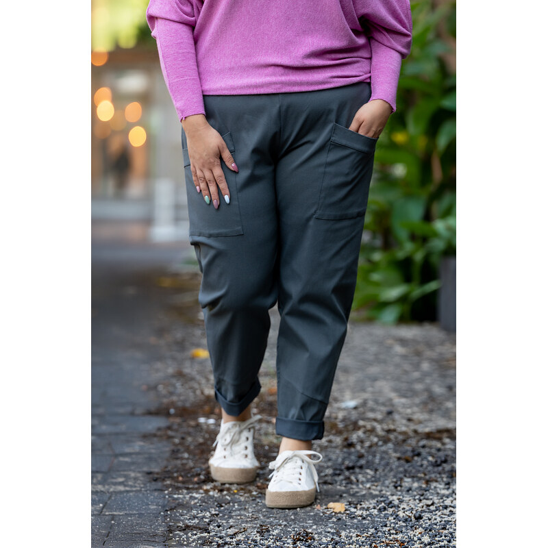 Italy fashion Pružné kalhoty RAINY Barva: Antracitová, Velikost: