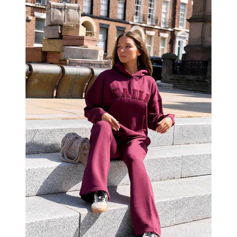 Kaiia cotton rich embroidered logo oversized hoodie co-ord in
