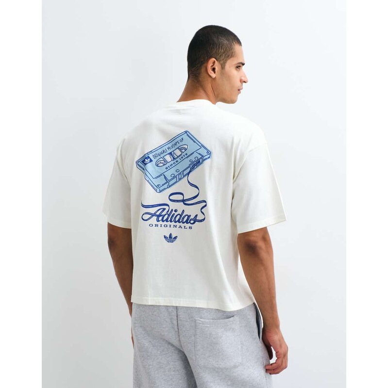 adidas Originals record graphic backprint tee in off white