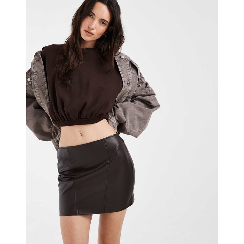 ONLY faux leather mini skirt in dark brown
