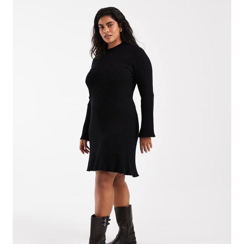 ONLY Curve knitted mini dress in black