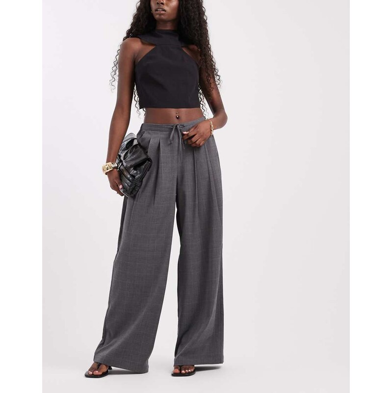 ONLY wide leg tailored pleated trousers in dark grey