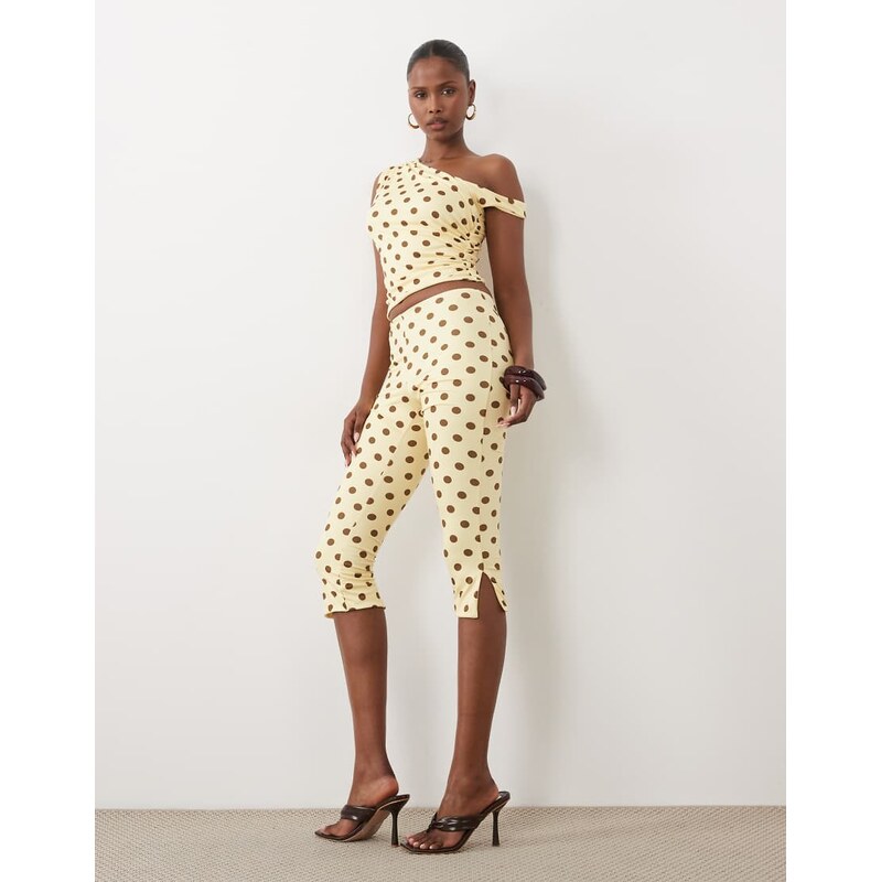 Missyempire slinky capri trousers co-ord in yellow & chocolate
