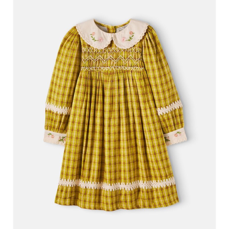Bebe Organic Saphira checked smocked cotton dress