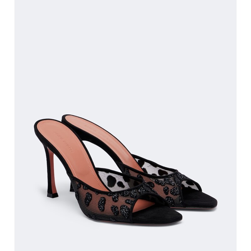 Amina Muaddi Alexa embellished mesh mules