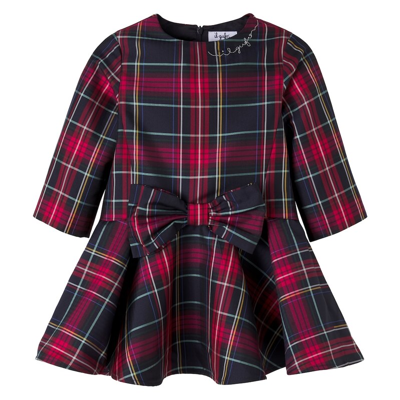 Il Gufo Bow-detail plaid dress
