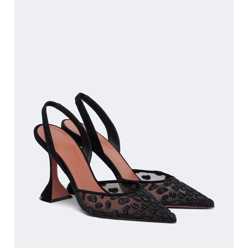 Amina Muaddi Holli embellished mesh slingback pumps