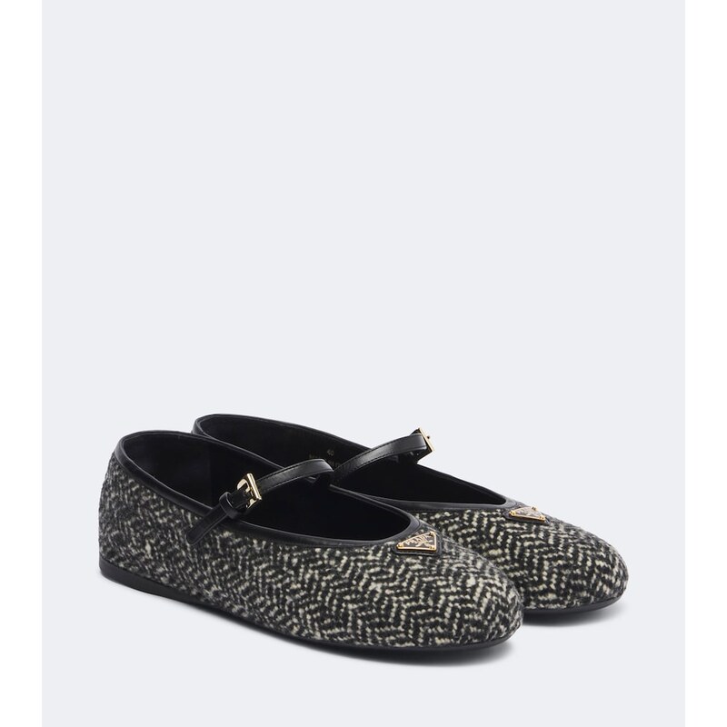 Prada Chevron tweed Mary Jane ballet flats