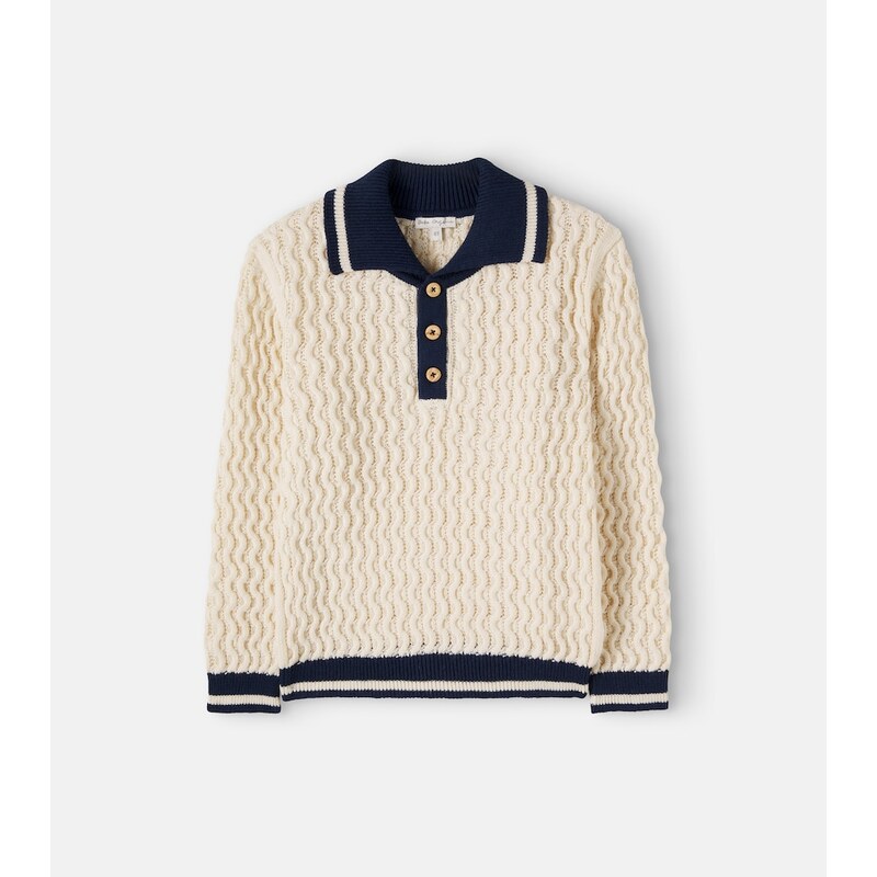 Bebe Organic Noa cable-knit cotton and wool polo sweater