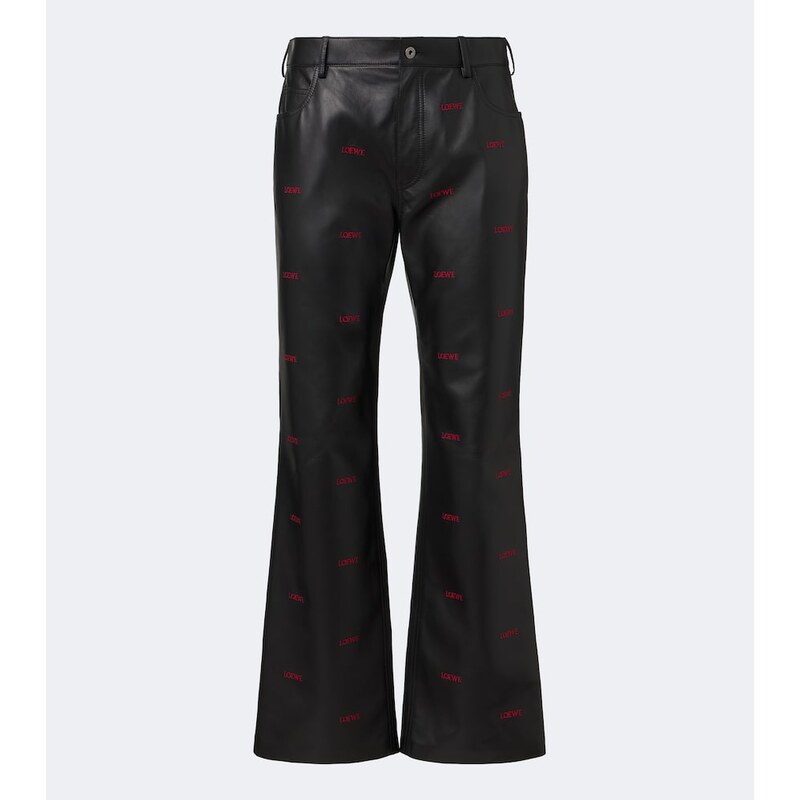 Loewe Logo kůžové flíčkové kalhoty v černé barvě