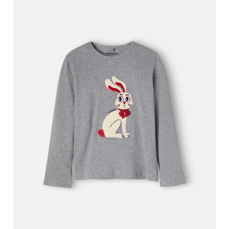 Mini Rodini Embroidered ribbed-knit cotton-blend T-shirt