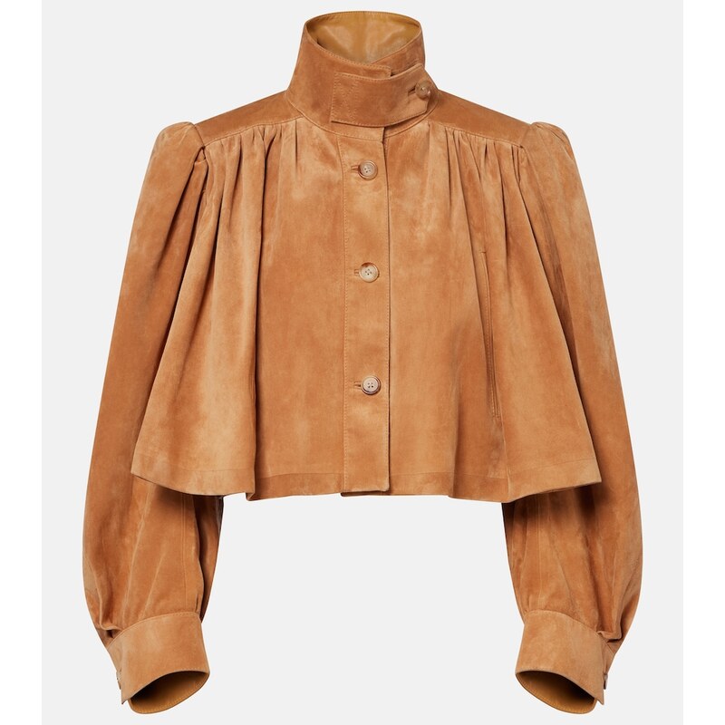 Chloé Cropped gathered suede jacket
