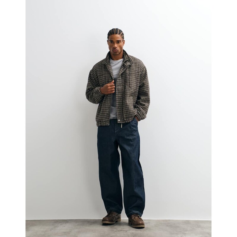 Liquor N Poker oversized boxy funnel neck jacket in brown check