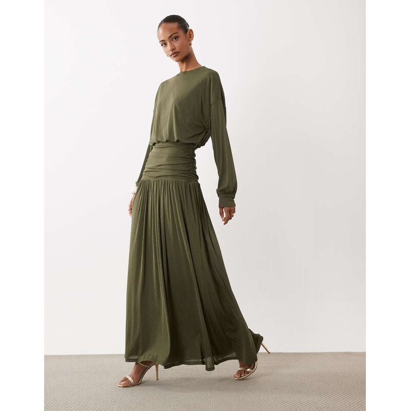 Daska lightweight ruched drop waist drape detail maxi dress in