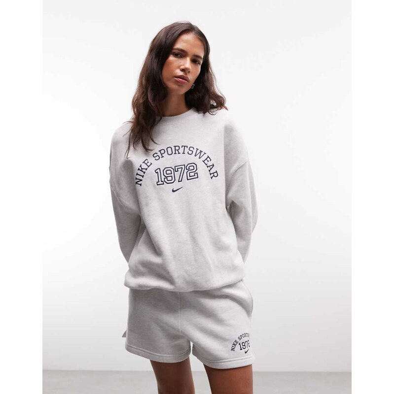 Nike Studio Fleece oversized varsity sweatshirt in light grey