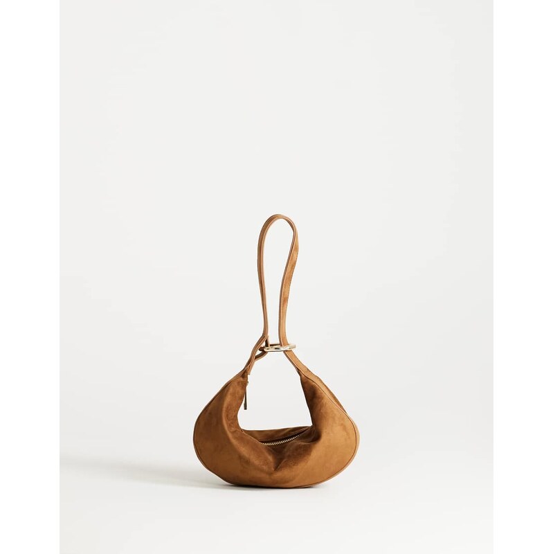 Topshop Grace small faux suede scoop grab bag in tan-Brown