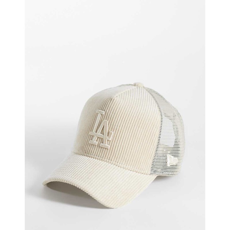 New Era LA Dodgers cord trucker cap in neutral