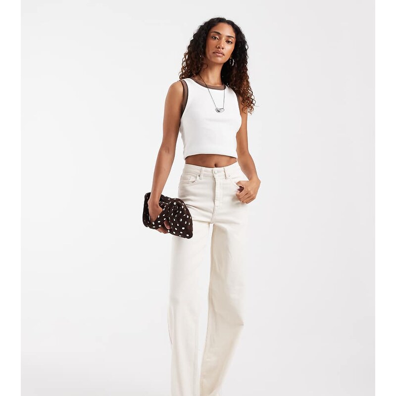 ONLY Tall Hannah extra high waist wide leg jeans in ecru-Neutral