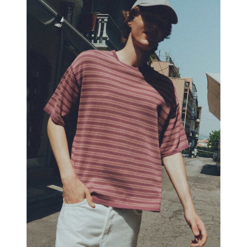 Pull&Bear Striped knit t-shirt in purple