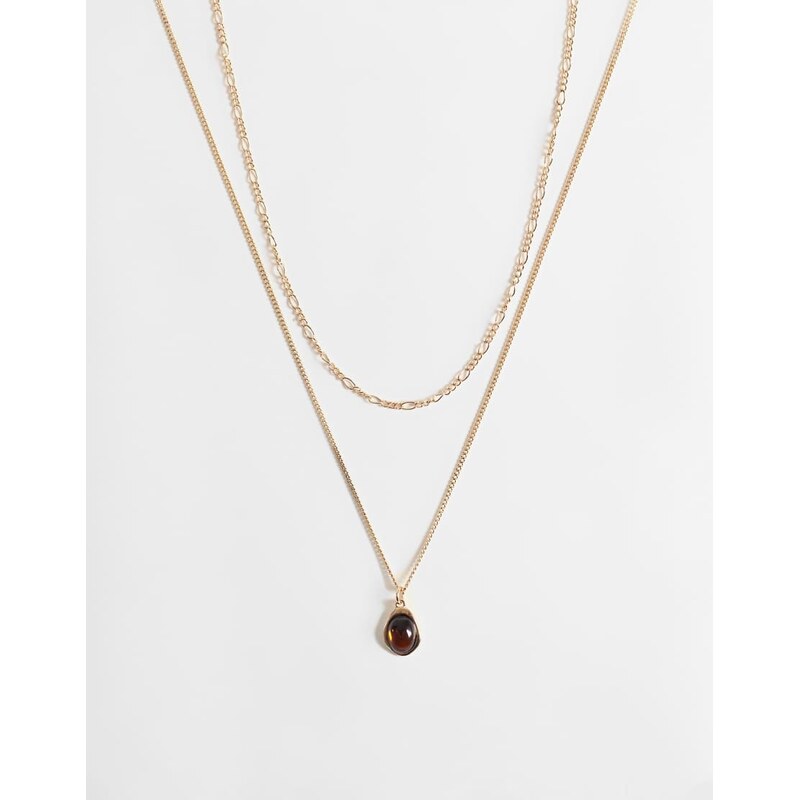 ASOS DESIGN multi-row necklace with amber pendant in gold tone