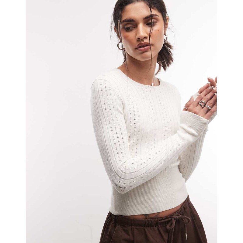 Monki lightweight knit sweater in cream-White