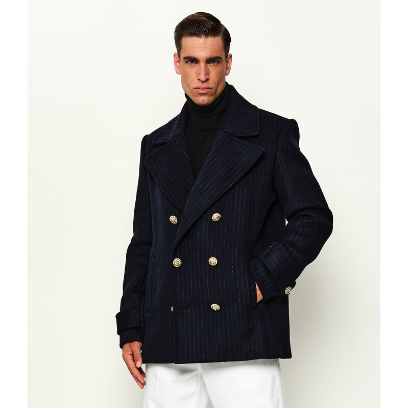 Balmain vlněný kabát tmavě modré barvy