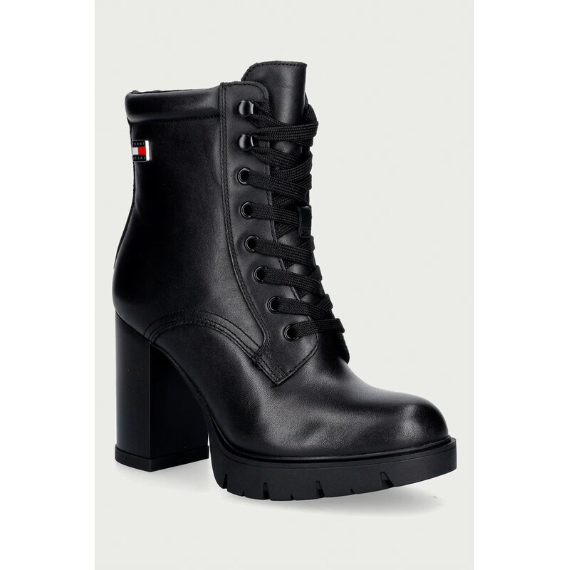 Tommy Jeans kotníkové boty na vysokém podpatku dámské kožené TJW