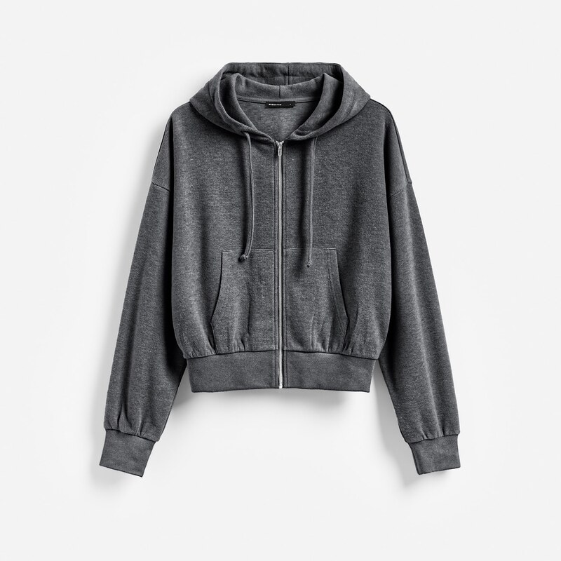 Reserved - Mikina na zip s kapucí - tmavě šedá