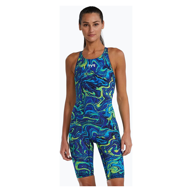 Dámské jednodílné plavky TYR Thresher Open Back Hyperblitz blue