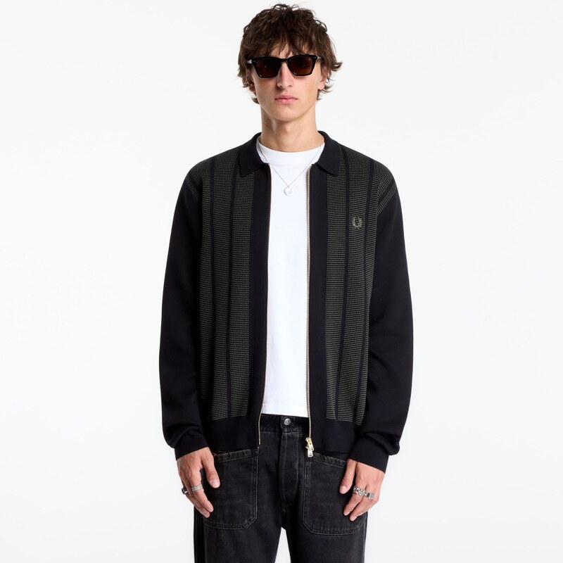 Svetr FRED PERRY Textured Panel Zip Cardigan Black XL