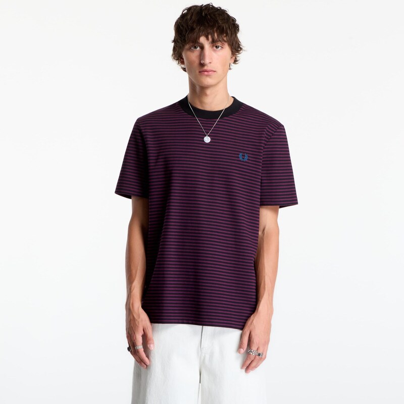 Tričko FRED PERRY Fine Stripe Heavyweight Tshirt Plum L