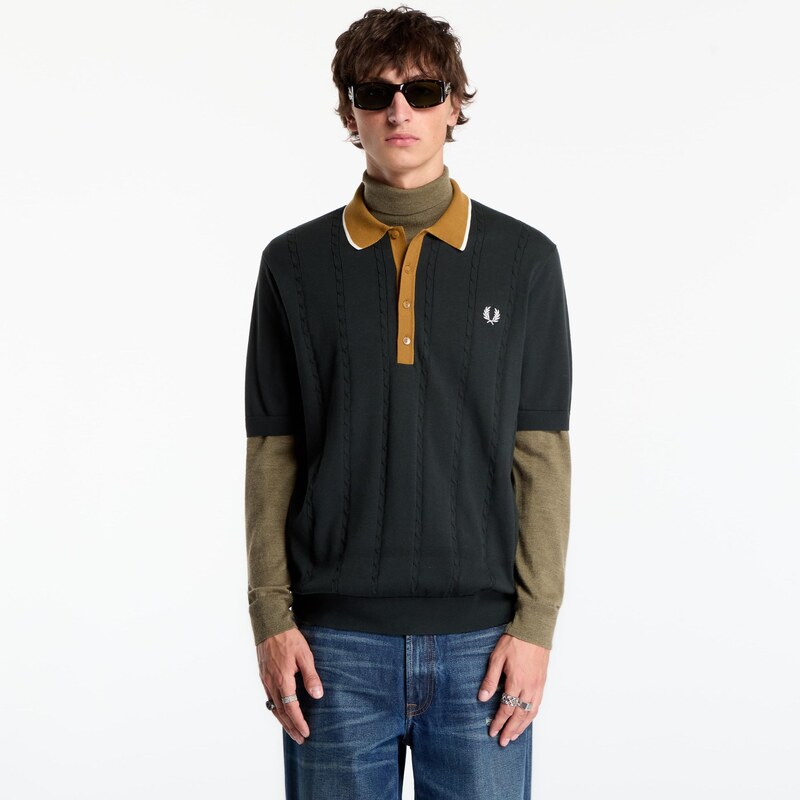 Tričko FRED PERRY Cable Knit Shirt Night Green L