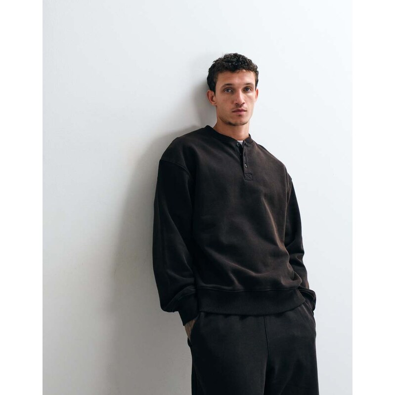 ASOS DESIGN premium heavyweight oversized washed henley in Black