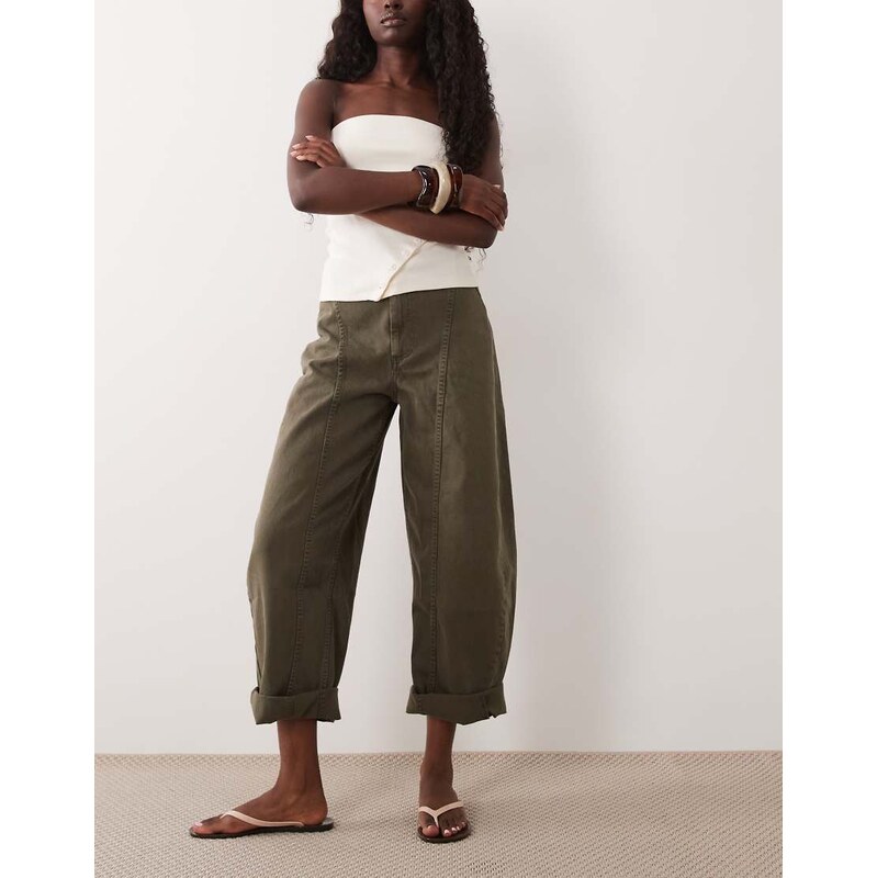 ASOS DESIGN seam front turn up barrel in washed khaki-Green