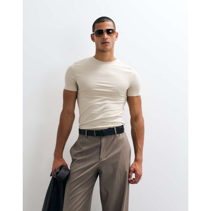 ASOS DESIGN Essentials muscle fit t-shirt in beige-Neutral