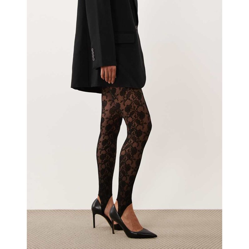 ASOS DESIGN stirrup lace tights in black