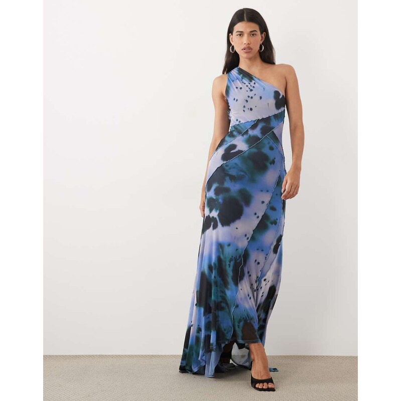 ASOS DESIGN mesh one shoulder exposed seams maxi dress with full