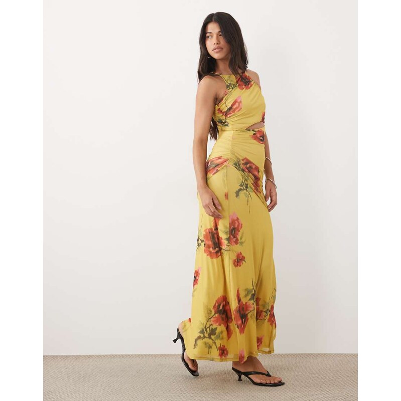 ASOS DESIGN mesh square halter maxi dress with asymmetric
