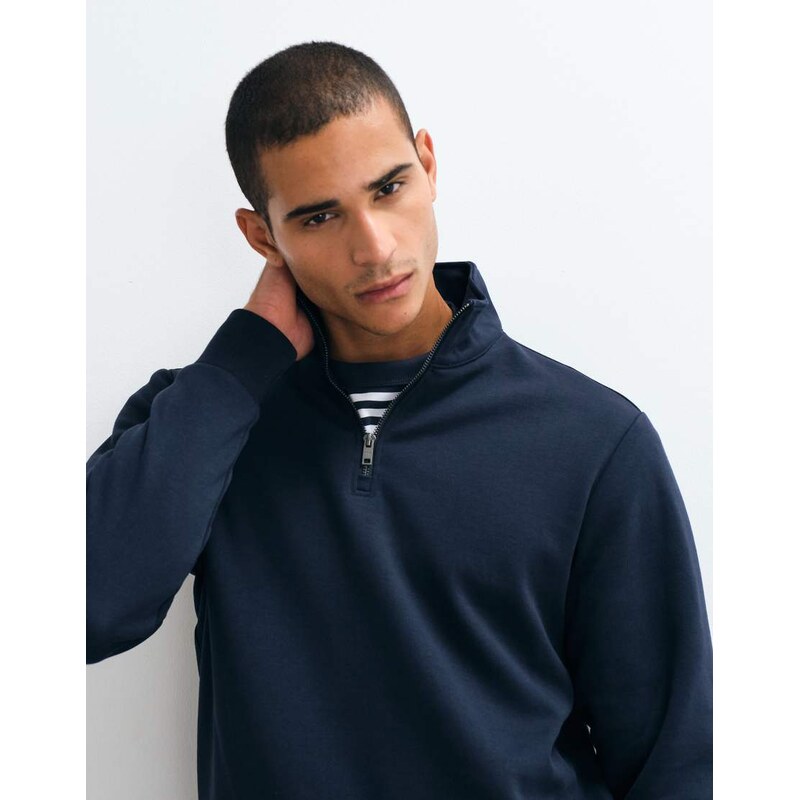 Mango cotton rich quarter zip sweatshirt in navy