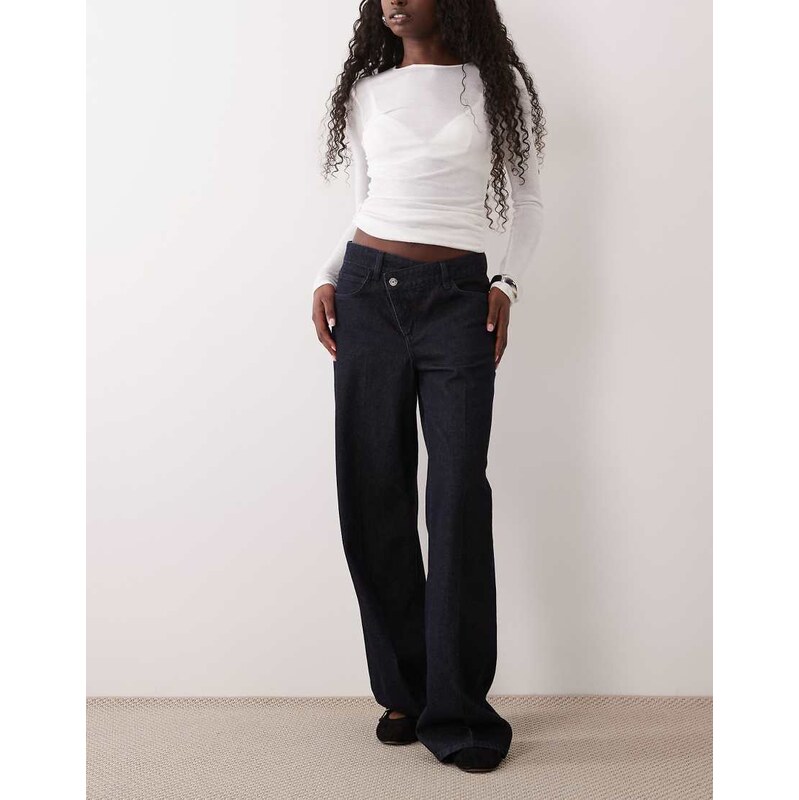 Gina Tricot wrap waist wide leg jeans in rinse wash blue